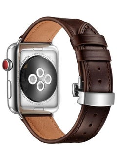 Genuine Leather Butterfly Buckle Replacement Watchbands for Apple Watch Series 7/6/SE/5/4/3/2/1 38/40/41mm Dark Brown