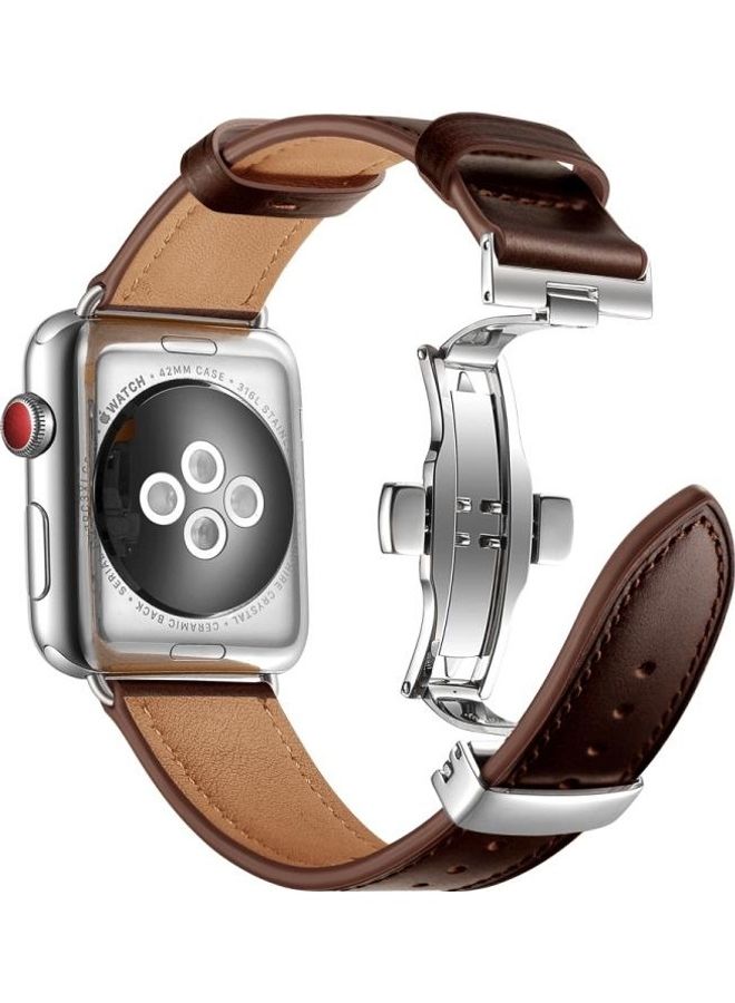 HuHa - Genuine Leather Butterfly Buckle Replacement Watchbands for Apple Watch Series 7/6/SE/5/4/3/2/1 38/40/41mm Dark Brown - Image 1