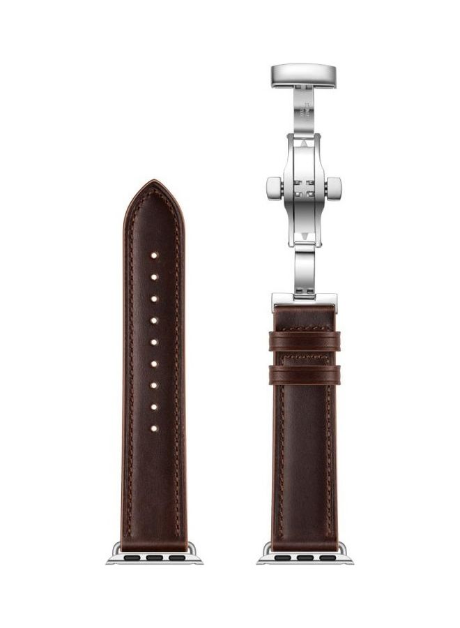 HuHa - Genuine Leather Butterfly Buckle Replacement Watchbands for Apple Watch Series 7/6/SE/5/4/3/2/1 38/40/41mm Dark Brown - Image 1