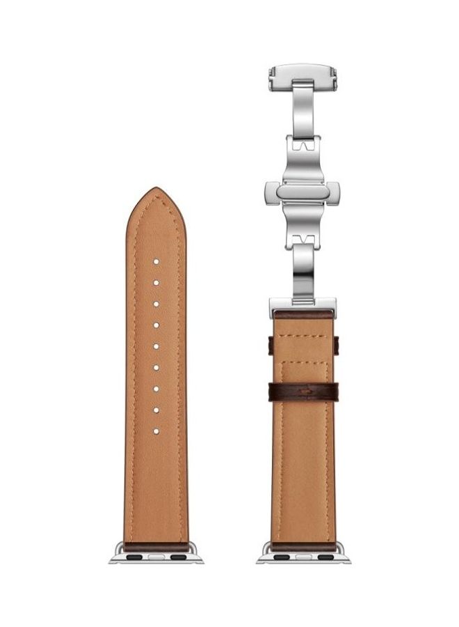 HuHa - Genuine Leather Butterfly Buckle Replacement Watchbands for Apple Watch Series 7/6/SE/5/4/3/2/1 38/40/41mm Dark Brown - Image 1