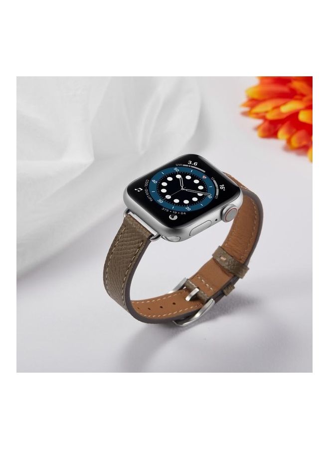 HuHa B Style Leather Strap Watchband For Apple Watch Series 7/6/SE/5/4/3/2/1 45/44/42mm Grey - Image 5