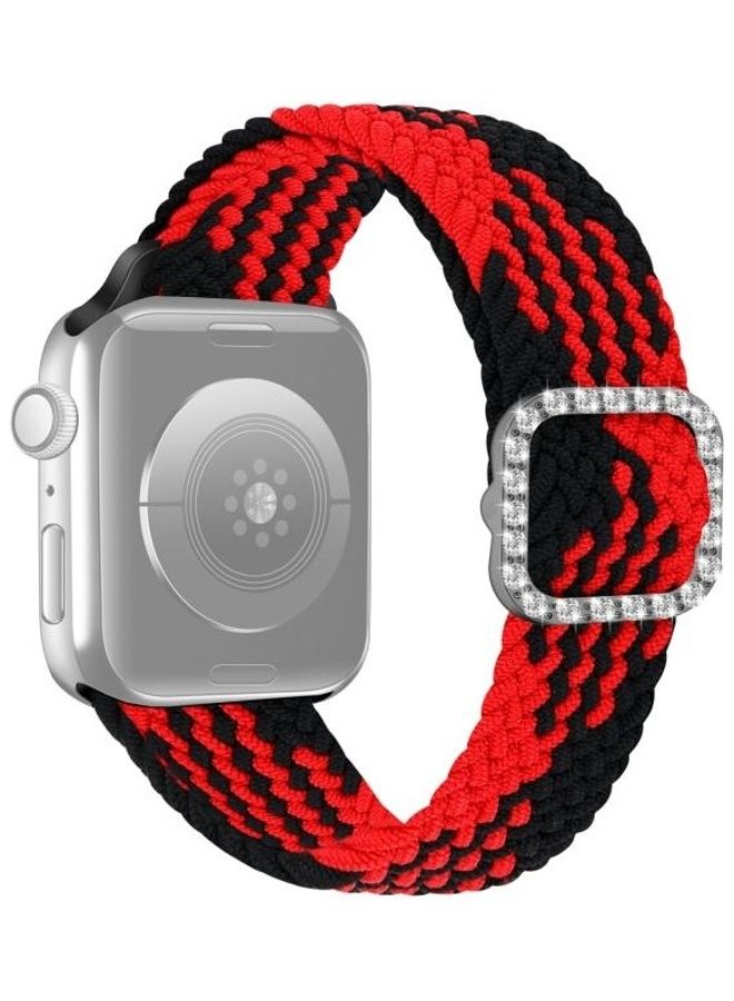HuHa Adjustable Nylon Braided Elasticity Diamond Buckle Replacement Strap Watchband for Apple Watch Series 7/6/SE/5/4/3/2/1 38-40mm Red/Black - Image 1