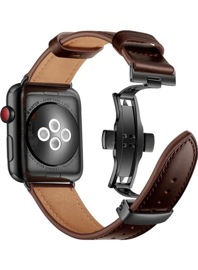 HuHa - Genuine Leather Butterfly Buckle Replacement Watchbands for Apple Watch Series 7/6/SE/5/4/3/2/1 38/40/41mm Dark Brown - Image 1