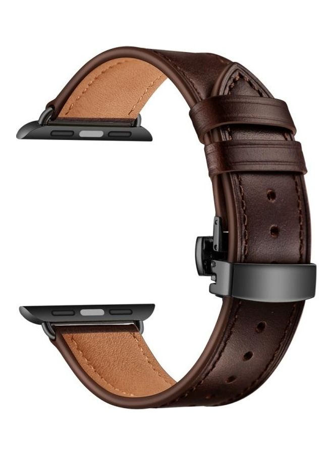 HuHa - Genuine Leather Butterfly Buckle Replacement Watchbands for Apple Watch Series 7/6/SE/5/4/3/2/1 38/40/41mm Dark Brown - Image 1