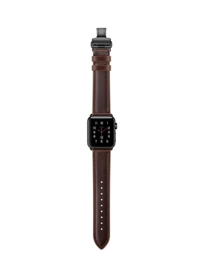 HuHa - Genuine Leather Butterfly Buckle Replacement Watchbands for Apple Watch Series 7/6/SE/5/4/3/2/1 38/40/41mm Dark Brown - Image 1