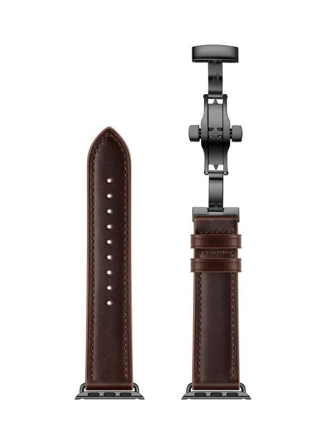 HuHa - Genuine Leather Butterfly Buckle Replacement Watchbands for Apple Watch Series 7/6/SE/5/4/3/2/1 38/40/41mm Dark Brown - Image 1