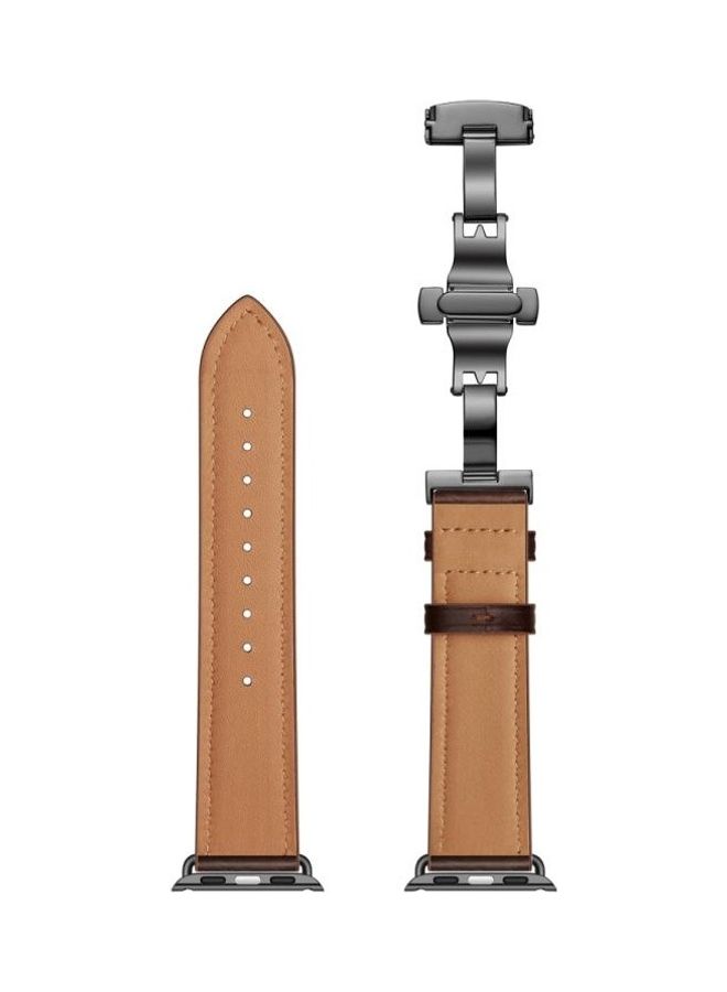 HuHa - Genuine Leather Butterfly Buckle Replacement Watchbands for Apple Watch Series 7/6/SE/5/4/3/2/1 38/40/41mm Dark Brown - Image 1