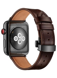 Genuine Leather Butterfly Buckle Replacement Watchbands for Apple Watch Series 7/6/SE/5/4/3/2/1 38/40/41mm Dark Brown