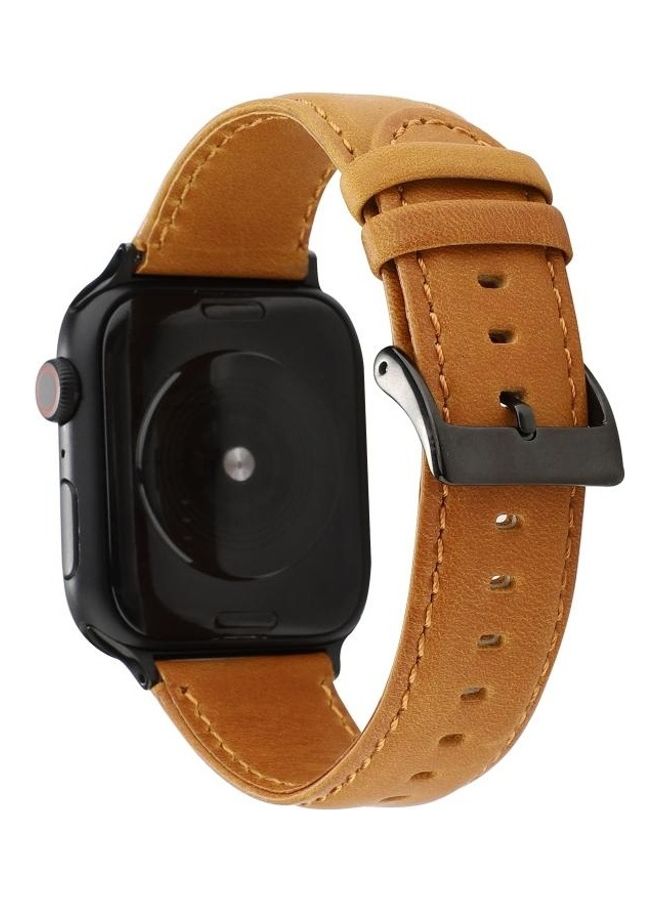 HuHa - Oil Wax Crazy Horse Texture Genuine Leather Strap Band For Apple Watch Series 7/6/5/4/3/2/1/SE 42/44/45mm Light Brown - Image 1