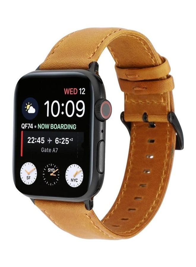 HuHa - Oil Wax Crazy Horse Texture Genuine Leather Strap Band For Apple Watch Series 7/6/5/4/3/2/1/SE 42/44/45mm Light Brown - Image 1