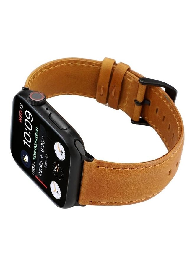 HuHa - Oil Wax Crazy Horse Texture Genuine Leather Strap Band For Apple Watch Series 7/6/5/4/3/2/1/SE 42/44/45mm Light Brown - Image 1