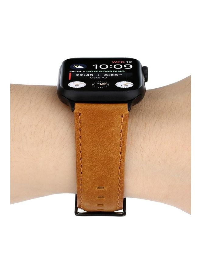 HuHa - Oil Wax Crazy Horse Texture Genuine Leather Strap Band For Apple Watch Series 7/6/5/4/3/2/1/SE 42/44/45mm Light Brown - Image 1