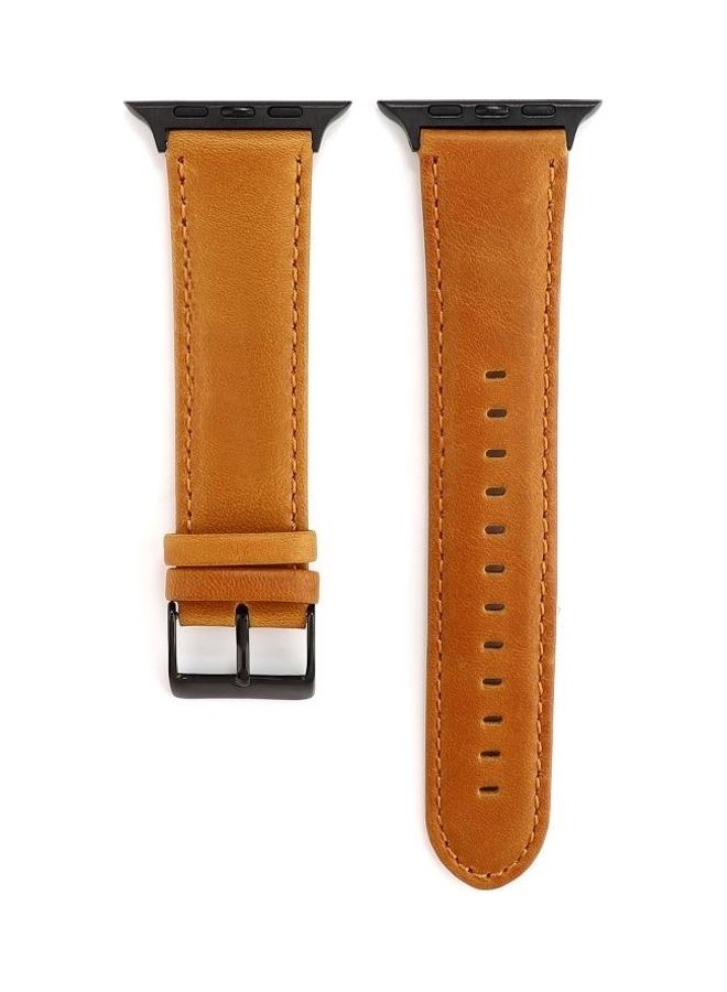 HuHa - Oil Wax Crazy Horse Texture Genuine Leather Strap Band For Apple Watch Series 7/6/5/4/3/2/1/SE 42/44/45mm Light Brown - Image 1