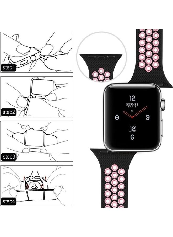 HuHa Two Tone Silicone Sports Watchband for Apple Watch Series 7/6/SE/5/4/3/2/1 42/44/45mm Black/Pink - Image 3