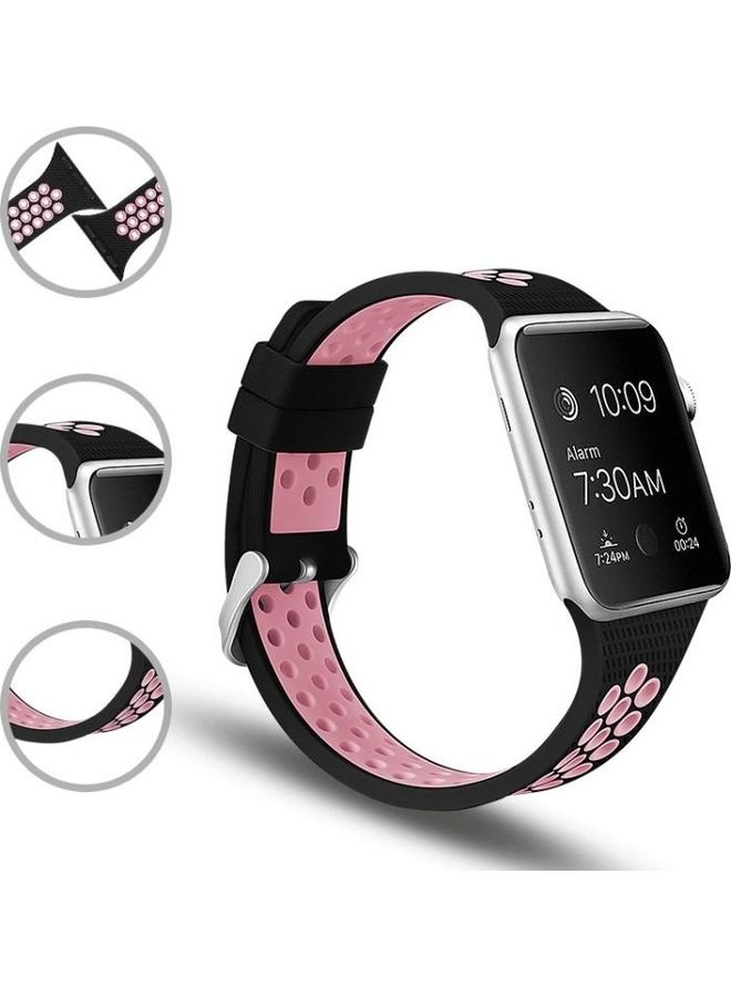 HuHa Two Tone Silicone Sports Watchband for Apple Watch Series 7/6/SE/5/4/3/2/1 42/44/45mm Black/Pink - Image 4