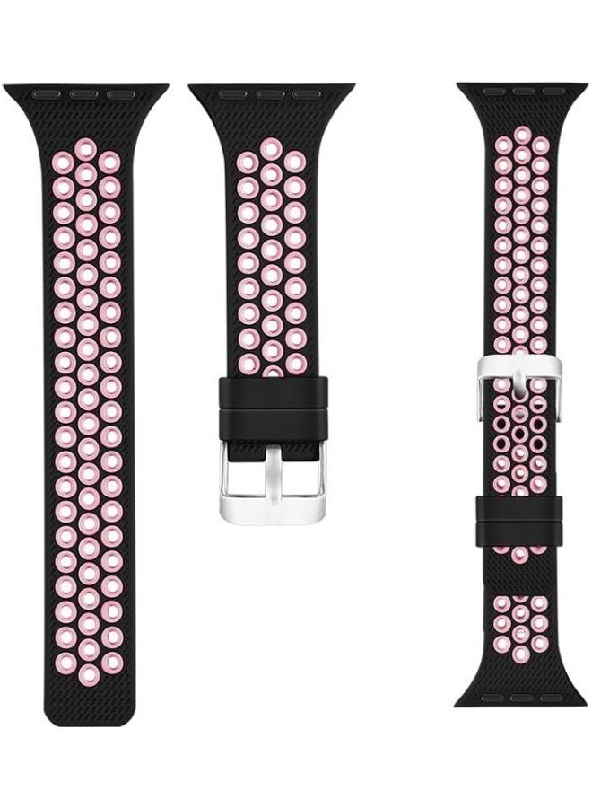 HuHa Two Tone Silicone Sports Watchband for Apple Watch Series 7/6/SE/5/4/3/2/1 42/44/45mm Black/Pink - Image 2