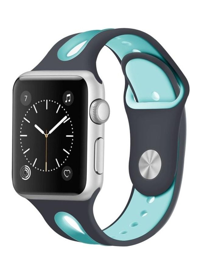 HuHa Two Tone Silicone Open Watchband for Apple Watch Series 7/6/SE/5/4/3/2/1 42/44/45mm Dark Gray/Teal Green - Image 3