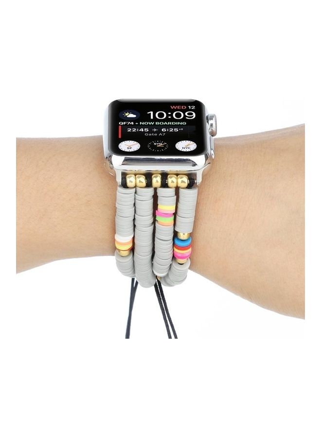 HuHa Bohemian Style Soft Ceramic Beaded Strap For Apple Series 7/6/SE/5/4/3/2/1 41/40/38mm Grey - Image 2