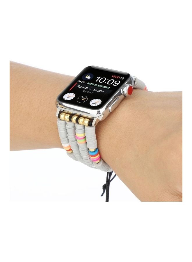 HuHa Bohemian Style Soft Ceramic Beaded Strap For Apple Series 7/6/SE/5/4/3/2/1 41/40/38mm Grey - Image 3