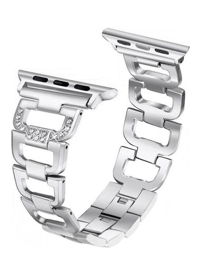 HuHa - Colourful Diamond Stainless Steel Watchband for Apple Watch Series 7/6/5/4/3/2/1/SE 45/44/42mm Silver - Image 1