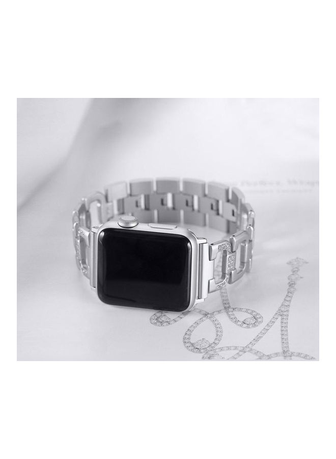 HuHa - Colourful Diamond Stainless Steel Watchband for Apple Watch Series 7/6/5/4/3/2/1/SE 45/44/42mm Silver - Image 1