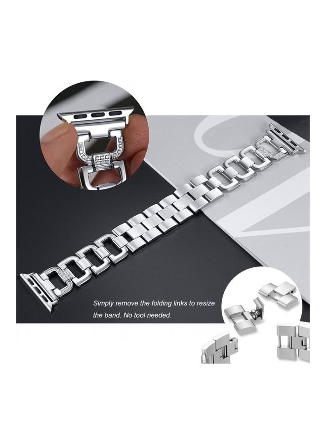 HuHa - Colourful Diamond Stainless Steel Watchband for Apple Watch Series 7/6/5/4/3/2/1/SE 45/44/42mm Silver - Image 1