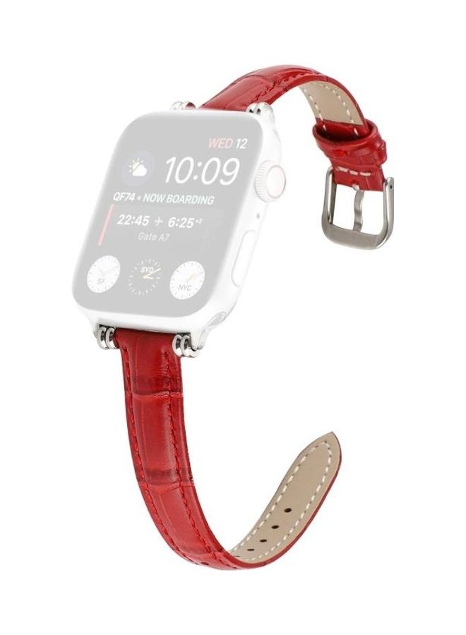 HuHa Bamboo Joint with Beads Leather Replacement Strap Watchband for Apple Watch Series 7/6/SE/5/4/3/2/1 38/40/41mm Red - Image 1