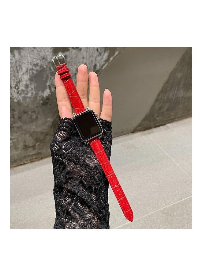 HuHa Bamboo Joint with Beads Leather Replacement Strap Watchband for Apple Watch Series 7/6/SE/5/4/3/2/1 38/40/41mm Red - Image 3