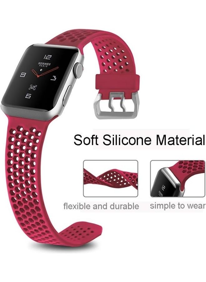 HuHa Two Tone Honeycomb Breathable Silicone Sports Strap for Apple Watch Series 7/6/SE/5/4/3/2/1 42/44/45mm Red - Image 4