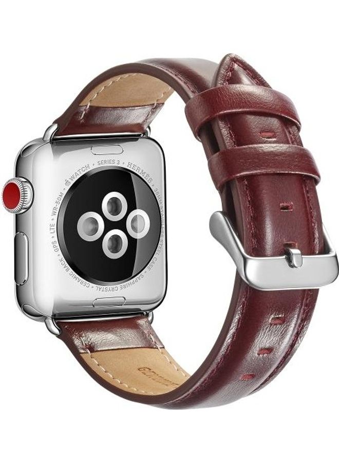 HuHa Crazy Horse Texture Top-grain Leather Watchband For Apple Watch Series 7/6/5/4/3/2/1/SE 42/44/45mm Wine Red - Image 1