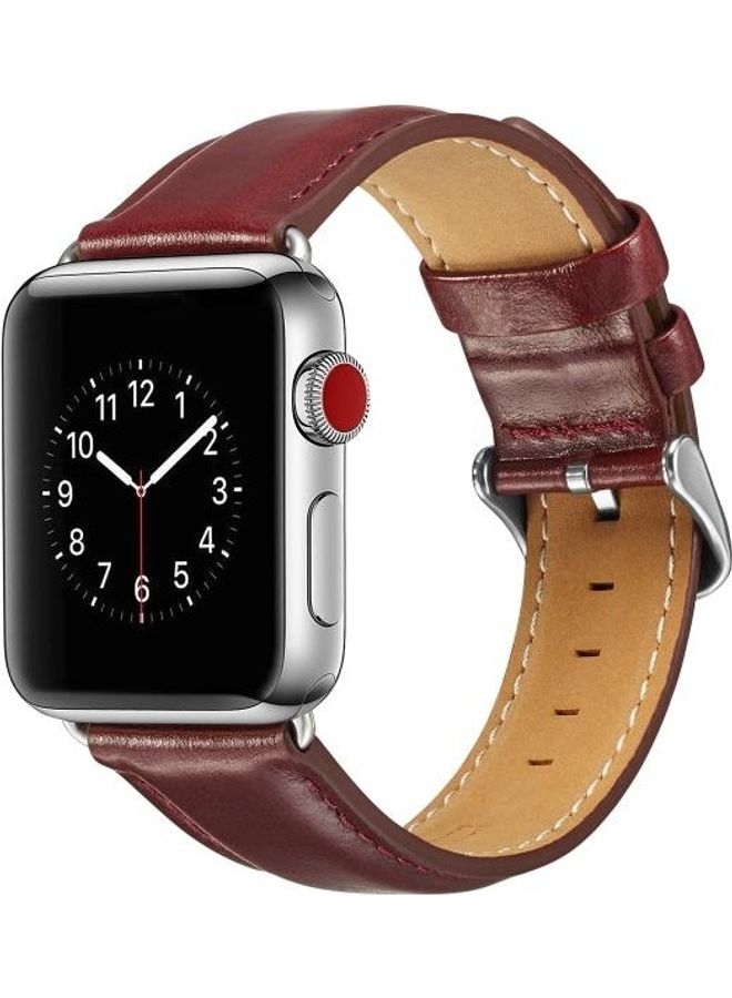 HuHa Crazy Horse Texture Top-grain Leather Watchband For Apple Watch Series 7/6/5/4/3/2/1/SE 42/44/45mm Wine Red - Image 3