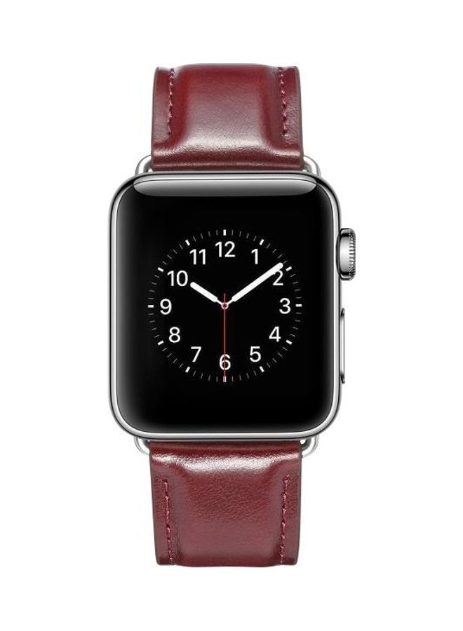 HuHa Crazy Horse Texture Top-grain Leather Watchband For Apple Watch Series 7/6/5/4/3/2/1/SE 42/44/45mm Wine Red - Image 4