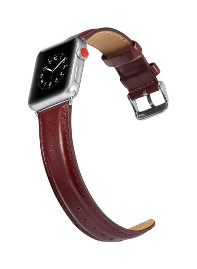 HuHa Crazy Horse Texture Top-grain Leather Watchband For Apple Watch Series 7/6/5/4/3/2/1/SE 42/44/45mm Wine Red - Image 5