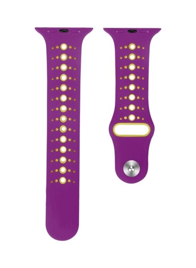 HuHa Two-tone Porous Silicone Watchband For Apple Watch Series 7/6/5/4/3/2/1/SE 38/40/41mm Purple/Yellow - Image 2