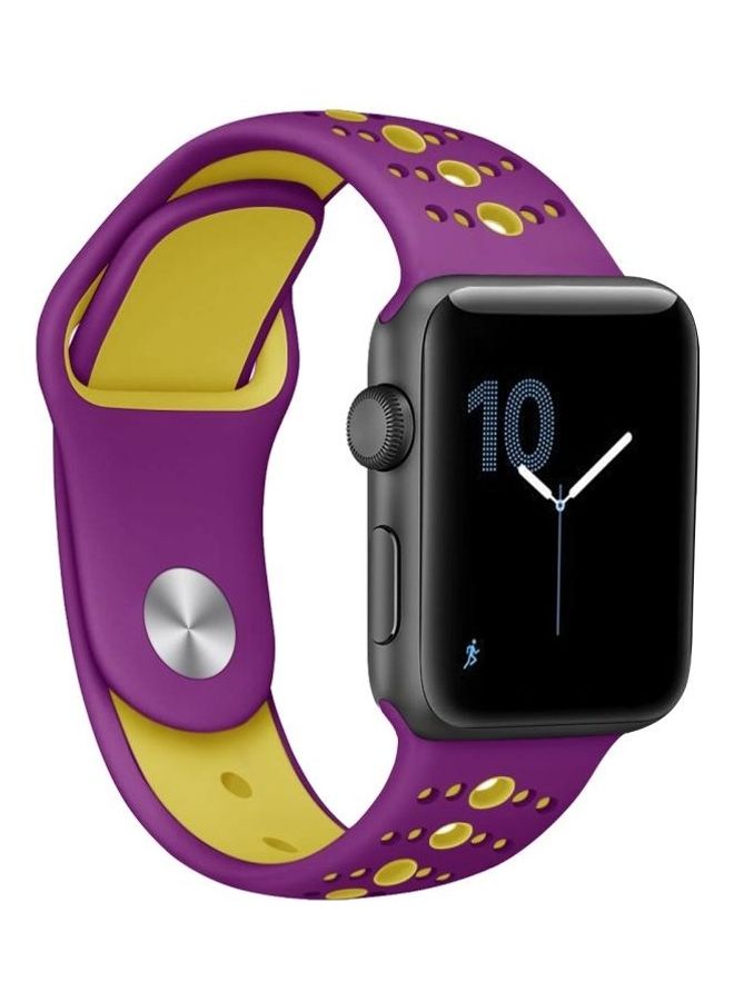 HuHa Two-tone Porous Silicone Watchband For Apple Watch Series 7/6/5/4/3/2/1/SE 38/40/41mm Purple/Yellow - Image 4