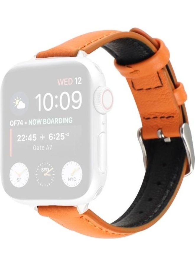 HuHa 14mm Slim Genuine Leather Strap Watchband for Apple Watch Series 7/6/SE/5/4/3/2/1 42/44/45mm Orange - Image 1