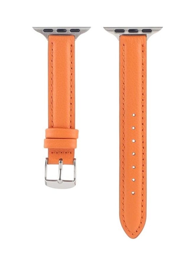 HuHa 14mm Slim Genuine Leather Strap Watchband for Apple Watch Series 7/6/SE/5/4/3/2/1 42/44/45mm Orange - Image 2