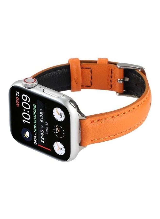 HuHa 14mm Slim Genuine Leather Strap Watchband for Apple Watch Series 7/6/SE/5/4/3/2/1 42/44/45mm Orange - Image 3
