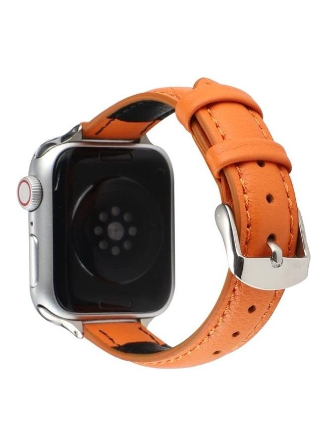 HuHa 14mm Slim Genuine Leather Strap Watchband for Apple Watch Series 7/6/SE/5/4/3/2/1 42/44/45mm Orange - Image 4