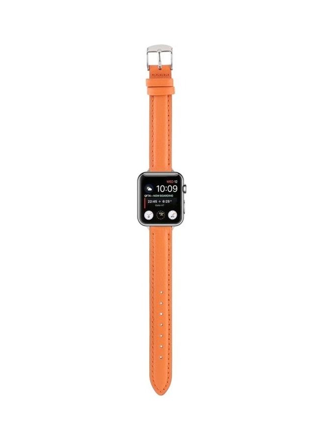HuHa 14mm Slim Genuine Leather Strap Watchband for Apple Watch Series 7/6/SE/5/4/3/2/1 42/44/45mm Orange - Image 5