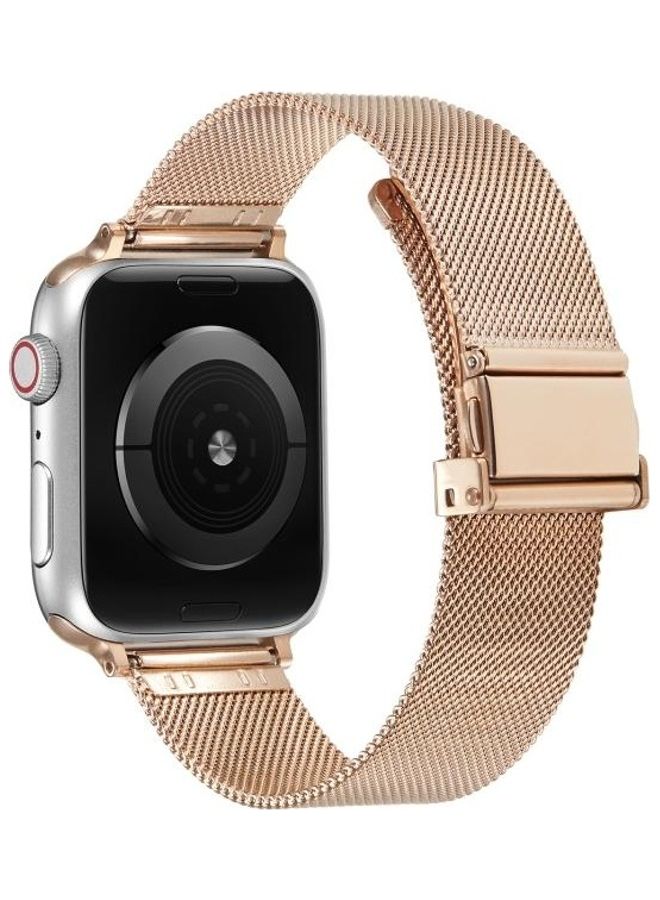 HuHa - Butterfly Buckle Milanese Metal Replacement Strap Watchband For Apple Watch Series 7/6/5/4/3/2/1/SE 45/44/42 Rose Gold - Image 1