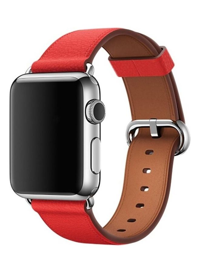 هوها سوار معصم كلاسيكي من الجلد لساعة أبل سيريس 3/ 2/ 1/ مقاس 38 مم أحمر - Image 1