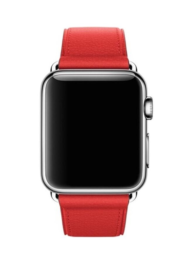 هوها سوار معصم كلاسيكي من الجلد لساعة أبل سيريس 3/ 2/ 1/ مقاس 38 مم أحمر - Image 2