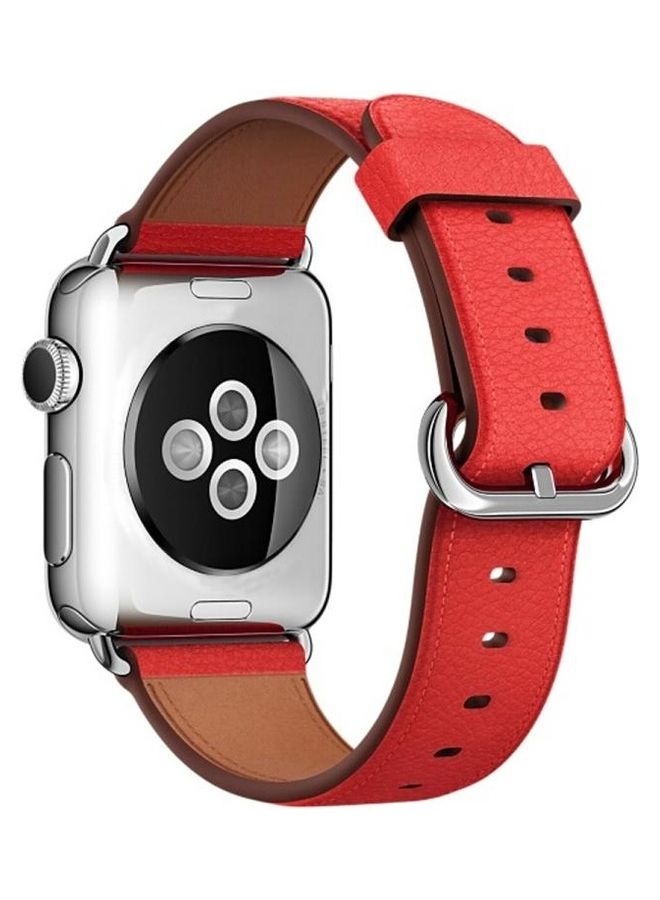 هوها سوار معصم كلاسيكي من الجلد لساعة أبل سيريس 3/ 2/ 1/ مقاس 38 مم أحمر - Image 3
