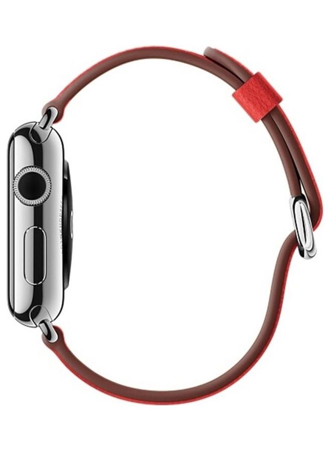 هوها سوار معصم كلاسيكي من الجلد لساعة أبل سيريس 3/ 2/ 1/ مقاس 38 مم أحمر - Image 4