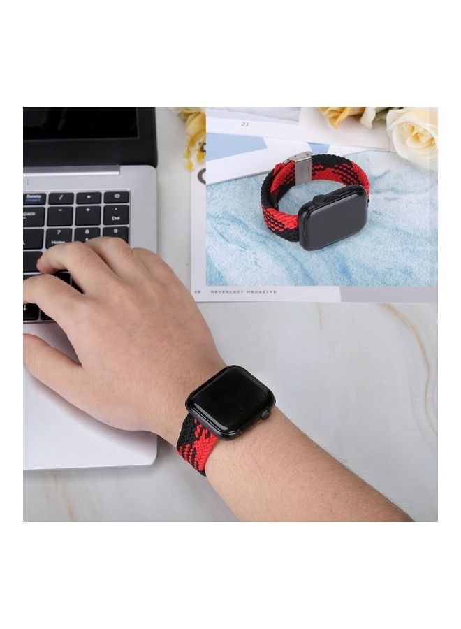 HuHa Braided with Stainless Steel Replacement Watchbands For Apple Watch Series 7/6/SE/5/4/3/2/1 45/44/42mm Red/Black  - Image 2