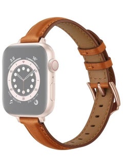 Replacement Strap Watchband For Apple Watch Series 7 41mm/6 & SE & 5 & 4 40mm/3 & 2 & 1 38mm Brown Rose Gold Buckle