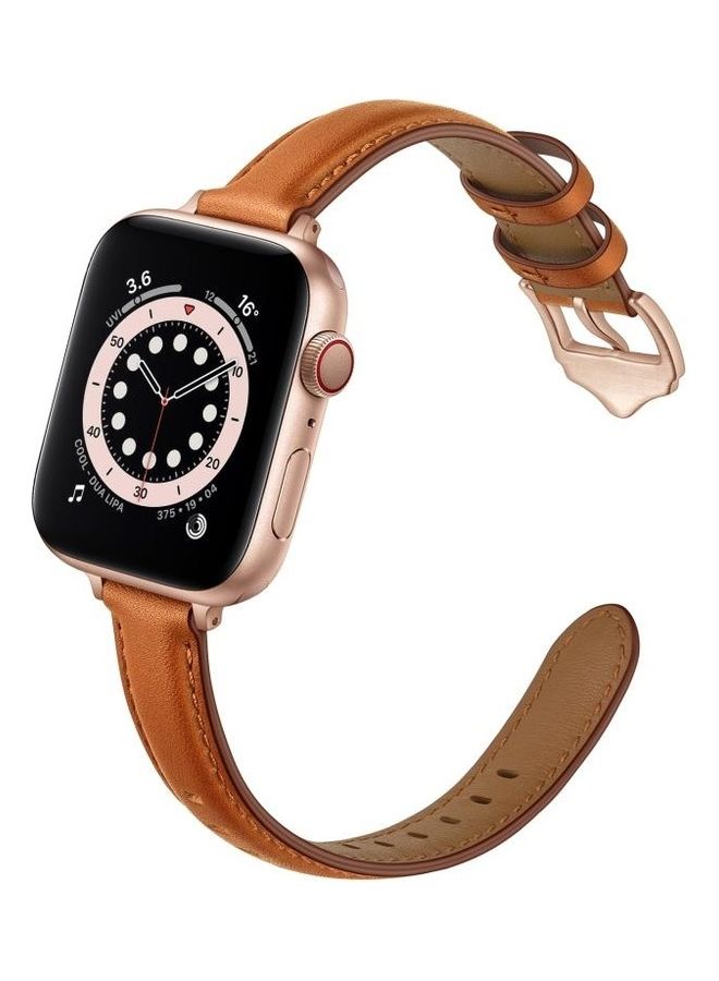 HuHa - Replacement Strap Watchband For Apple Watch Series 7 41mm/6 & SE & 5 & 4 40mm/3 & 2 & 1 38mm Brown Rose Gold Buckle - Image 1