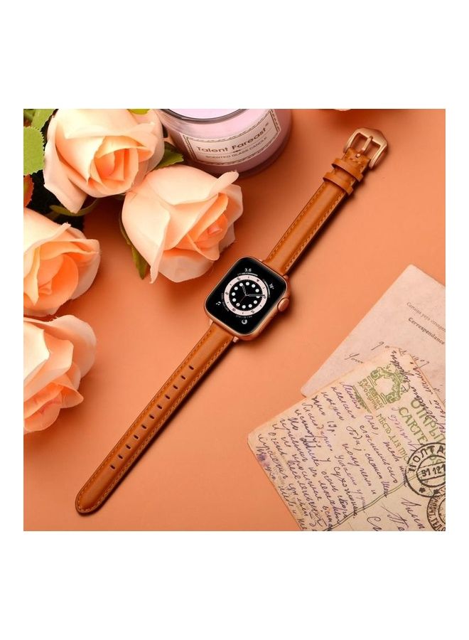 HuHa - Replacement Strap Watchband For Apple Watch Series 7 41mm/6 & SE & 5 & 4 40mm/3 & 2 & 1 38mm Brown Rose Gold Buckle - Image 1