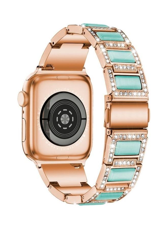 HuHa - Ethnic Replacement Watchband for Apple Watch Series 1/2/3/4/5/6/7/SE 42/44/45mm Rose Gold/Blue - Image 1